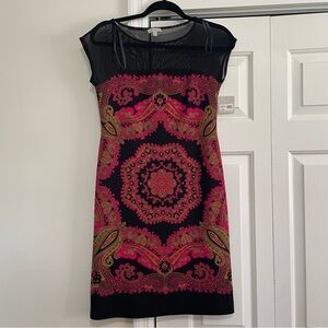 Madison Black Hot Pink Medallion Paisley Capped Sleeve Dress Size 4, NWT